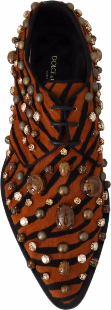 Dolce & Gabbana Orange Pony Hair Crystal Dress Broque Shoes