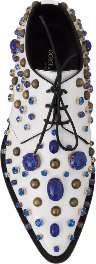 Dolce & Gabbana White Leather Crystals Dress Broque Shoes