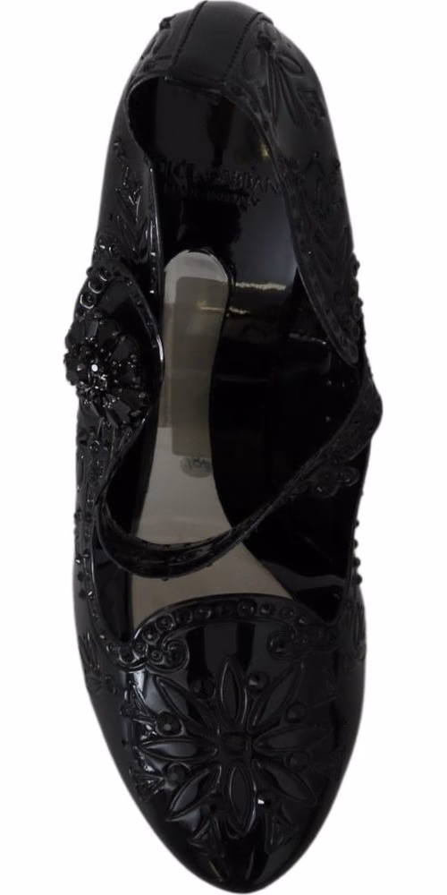 Dolce & Gabbana Black Floral Crystal CINDERELLA Heels Shoes