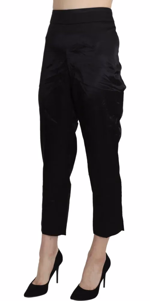 BENCIVENGA Black High Waist Straight Cropped Dress Trouser Pants
