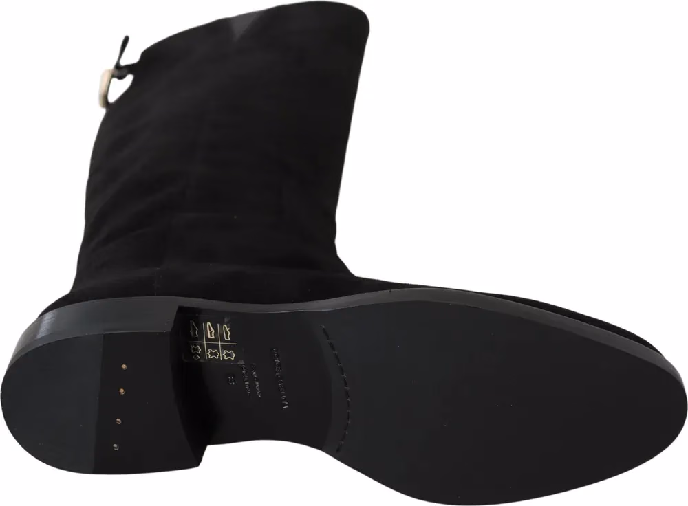 Dolce & Gabbana Black Suede Knee High Flat Boots Shoes