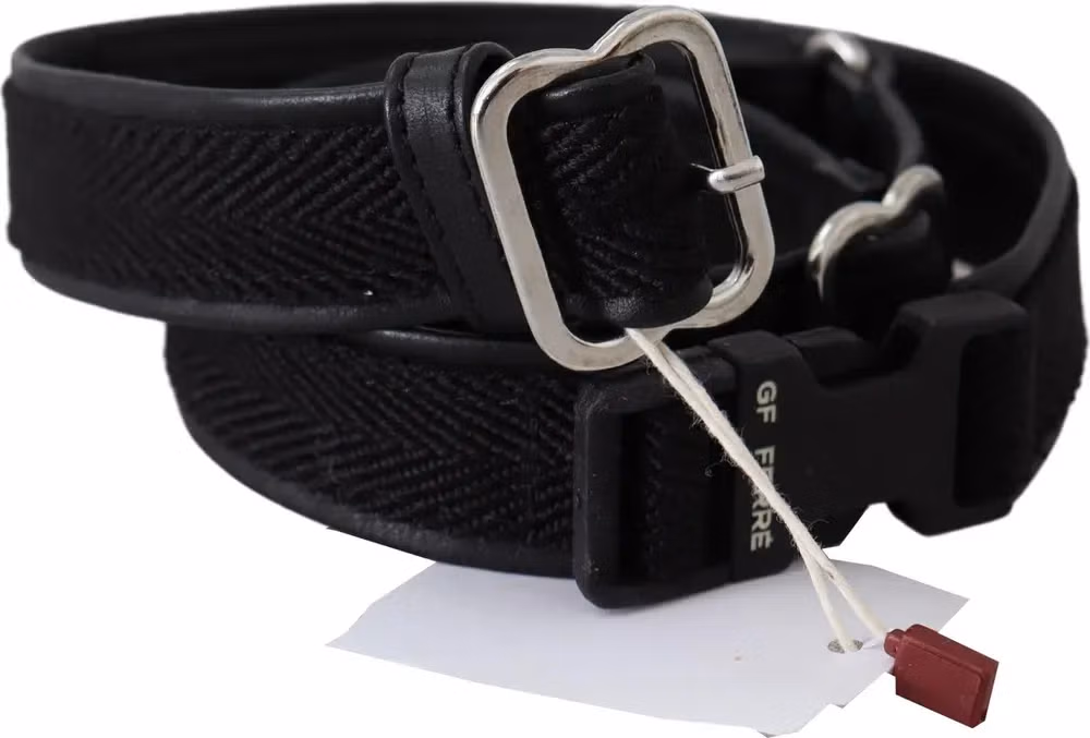 GF Ferre Black Leather Silver Chrome Metal Buckle Belt