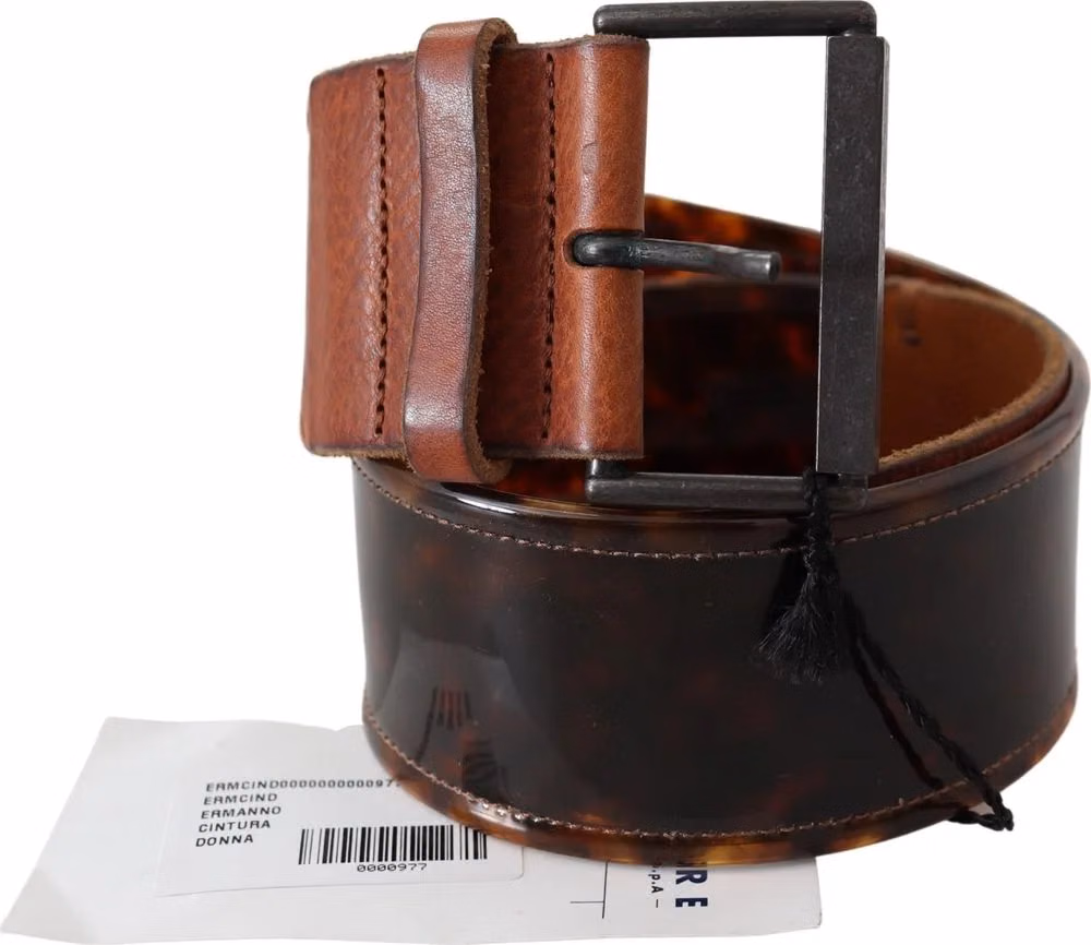 Ermanno Scervino Dark Brown Leather Wide Buckle Belt