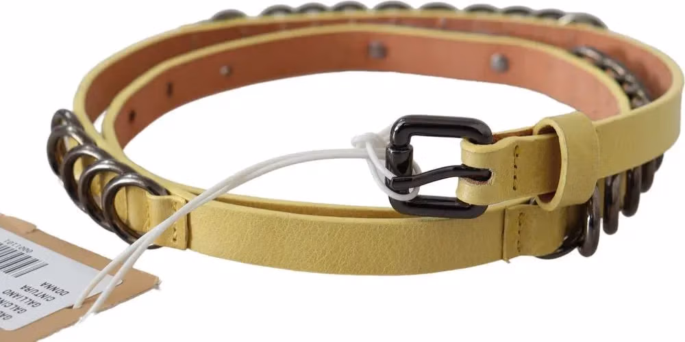 John Galliano Yellow Leather Luxury Slim Buckle Fancy Belt