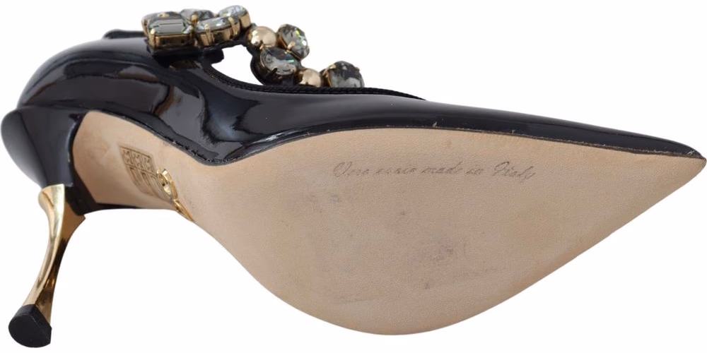 Dolce & Gabbana Black Leather Crystal Shoes Mary Jane Pumps