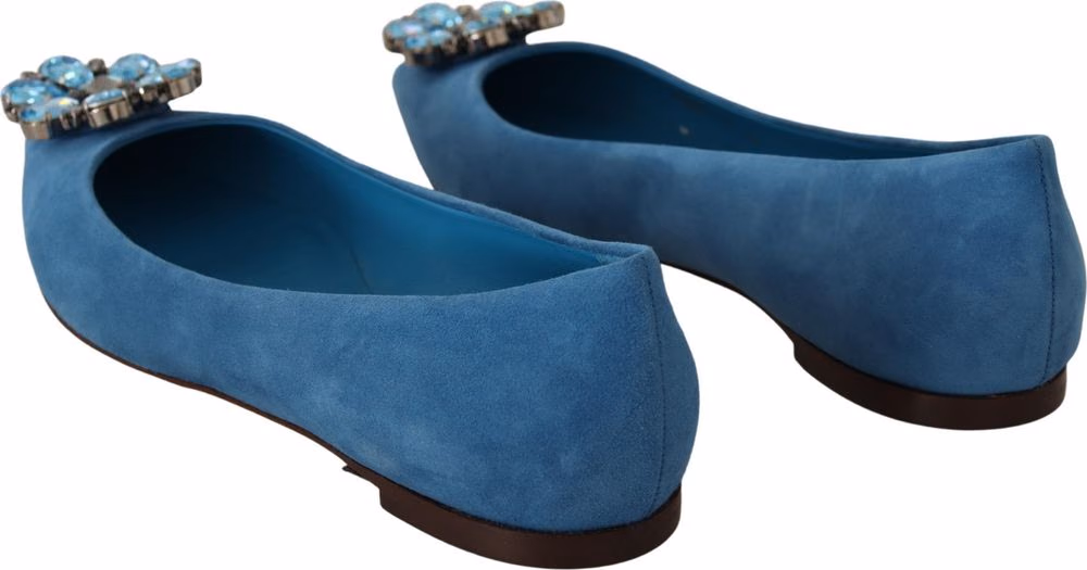 Dolce & Gabbana Blue Suede Crystals Loafers Flats Shoes