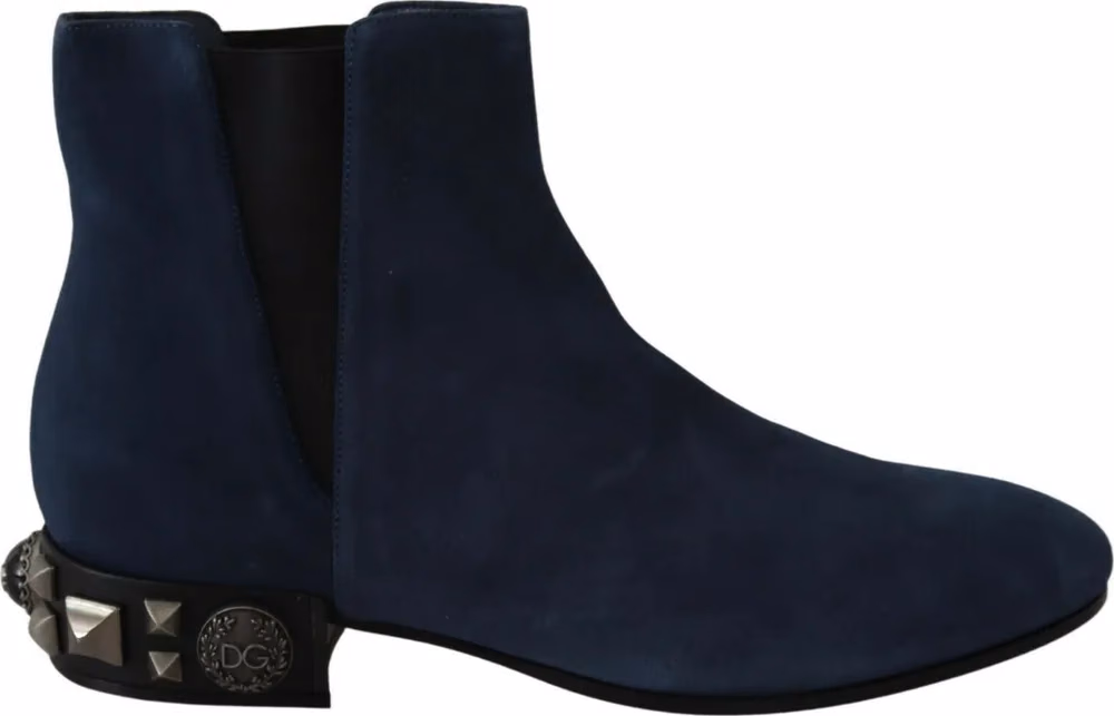 Dolce & Gabbana Blue Suede Embellished Studded Boots Shoes