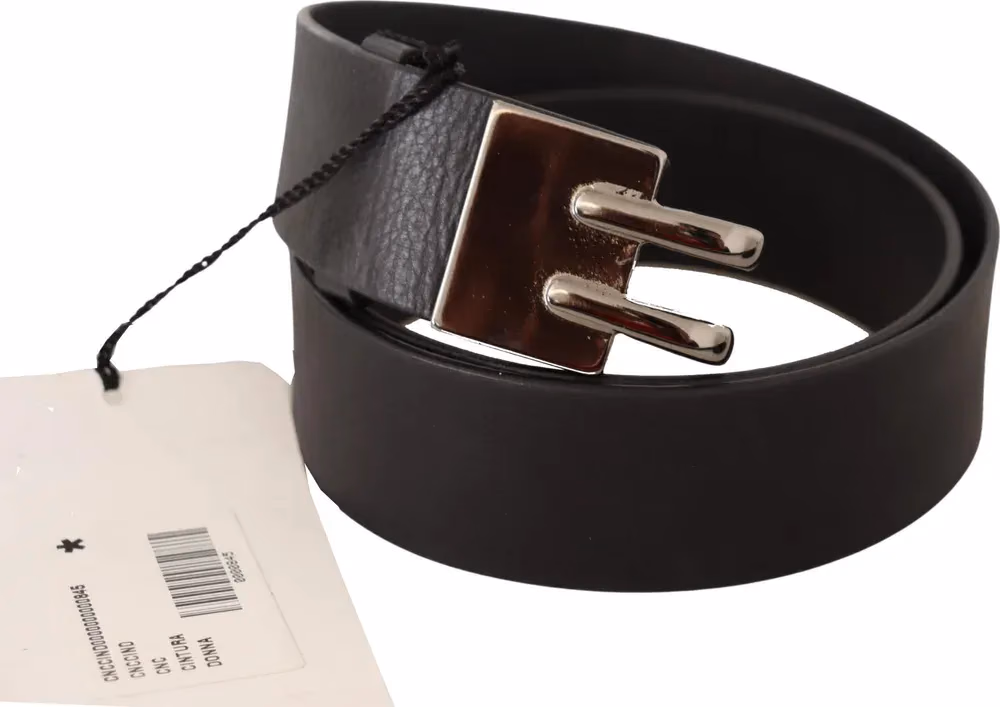 Costume National Black Leather Silver Buckle Waist Belt