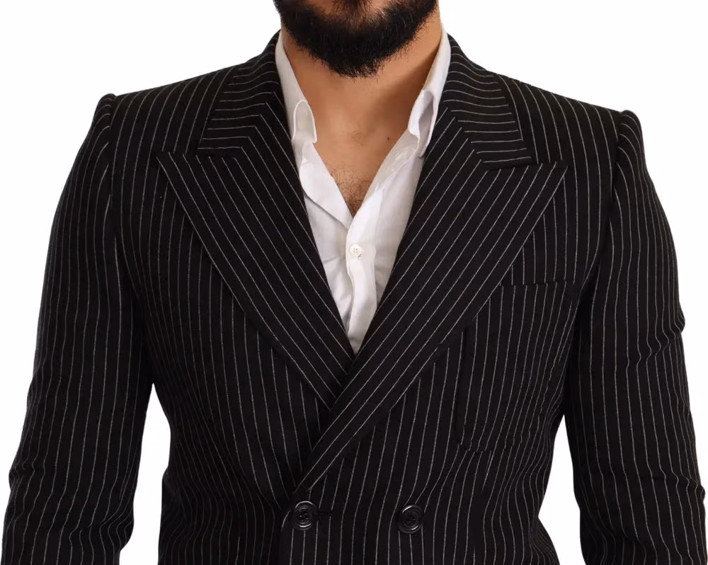Dolce & Gabbana Dark Gray White Striped Slim Fit Coat Blazer