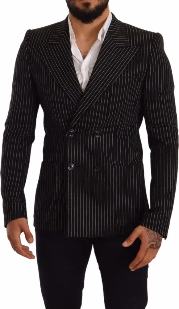 Dolce & Gabbana Dark Gray White Striped Slim Fit Coat Blazer