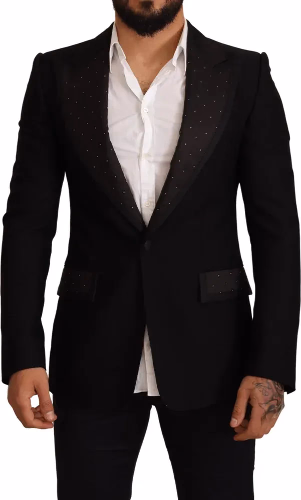 Dolce & Gabbana Black Wool Slim Fit Coat Blazer Jacket