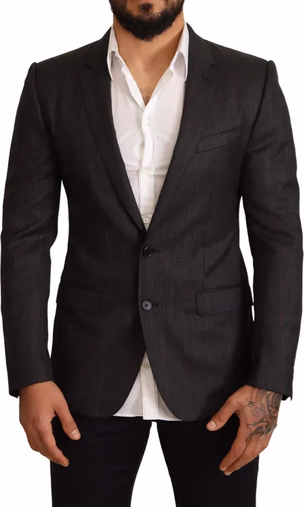 Dolce & Gabbana Gray Check Wool Slim Fit Blazer Jacket