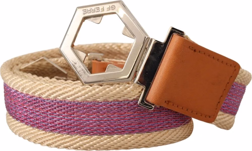 GF Ferre Multicolor Leather Silver Hexagon Logo Buckle Belt