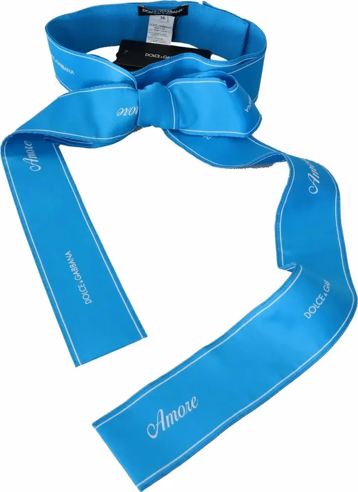 Dolce & Gabbana Blue Waist Ribbon Wide Bow Belt