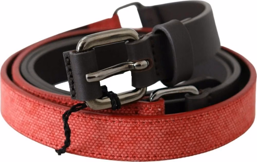 Costume National Red Brown Leather Silver Logo Buckle Waist Belt
