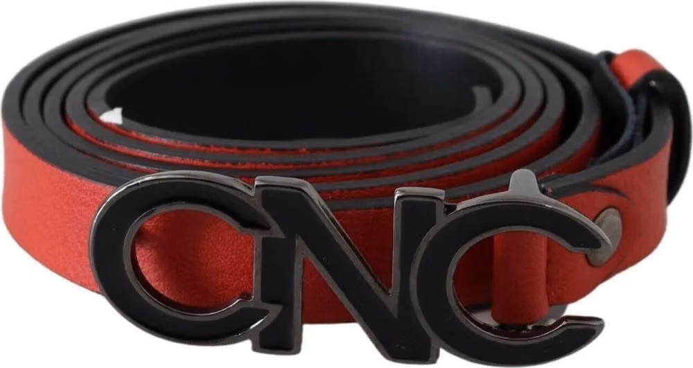 Costume National Red Reversible Leather Logo Belt