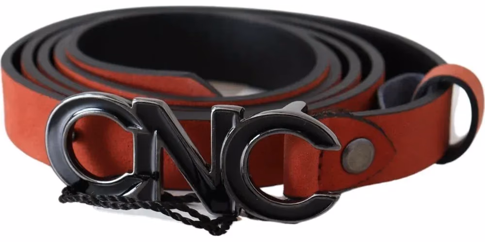 Costume National Red Black Leather Black Logo Buckle Blood Belt