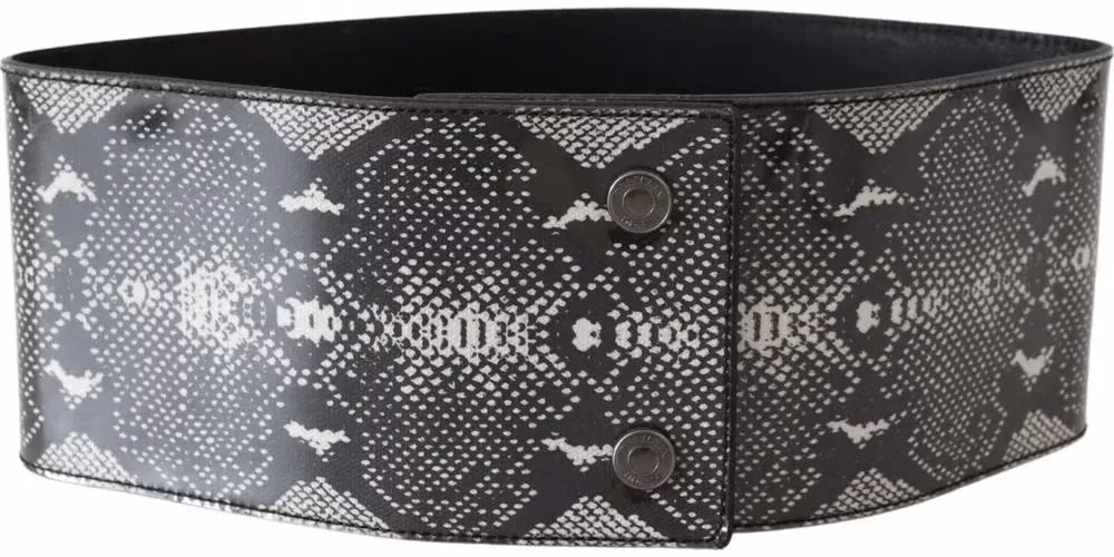 Ermanno Scervino Black Wide Leather Snakeskin Design Waist Belt