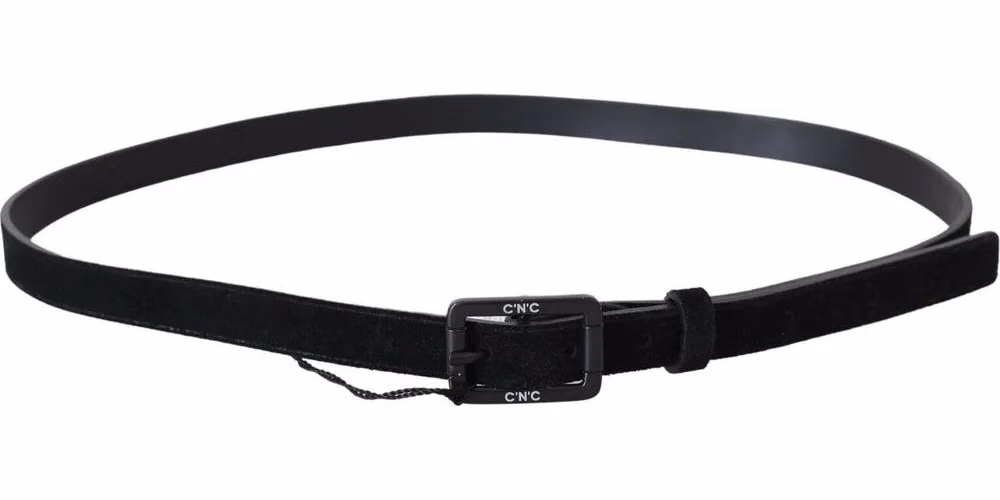 Costume National Black Leather Velvet Square Buckle Waist