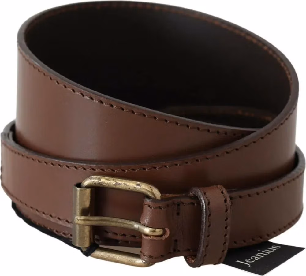 PLEIN SUD Brown Genuine Leather Rustic Metal Buckle Belt