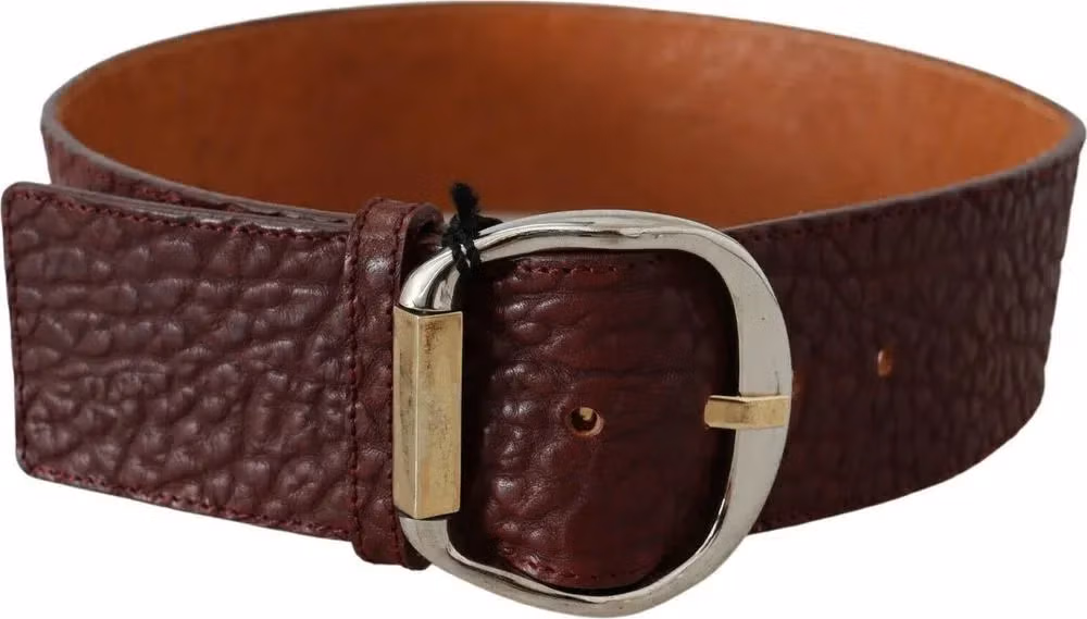 GF Ferre Bordeaux Wide Leather Waist Gold Silver Belt