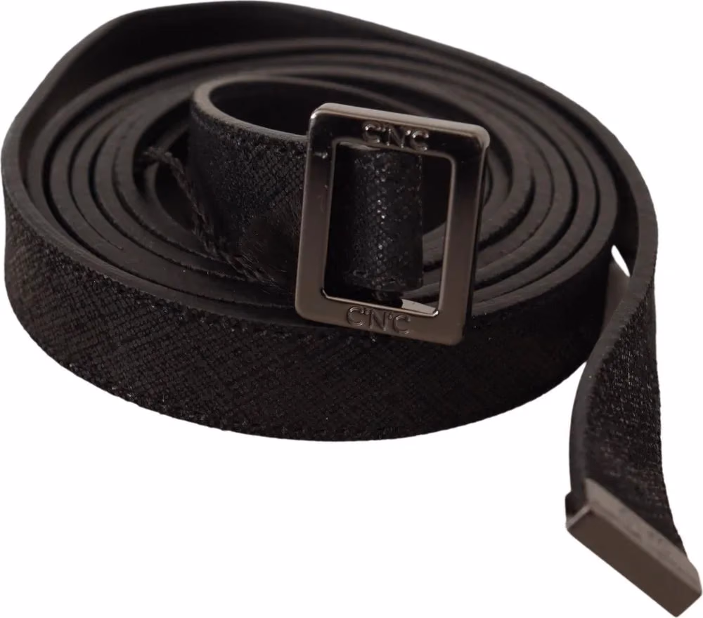 Costume National Black Leather Metal Buckle Waist Belt