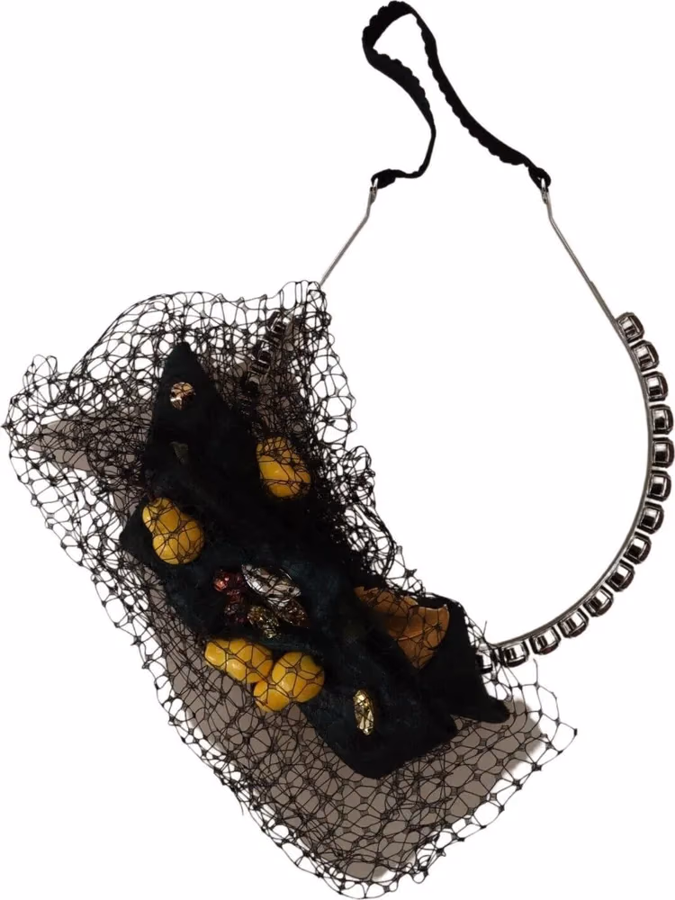 Dolce & Gabbana Silver Tiara Crystals Fruits Black Mesh Diadem Headband