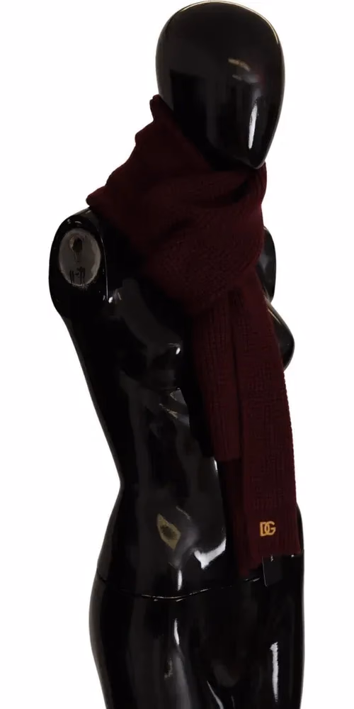 Dolce & Gabbana Dark Red Cashmere Logo Wrap Shawl Knitted Scarf