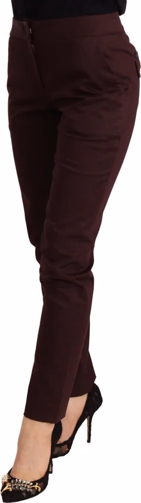 Just Cavalli Maroon Mid Waist Skinny Women Trouser Pants