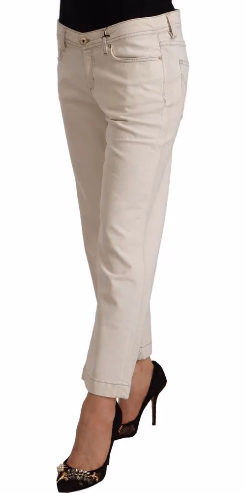 Dolce & Gabbana Off White Cotton Flared Cropped Denim Jeans