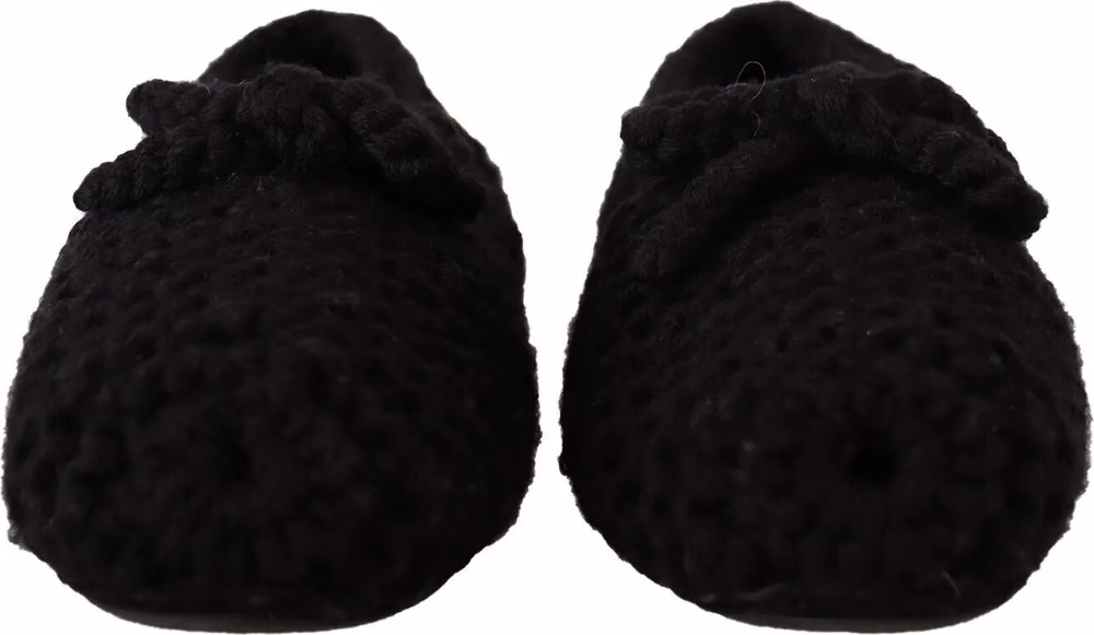 Dolce & Gabbana Black Slip On Ballerina Flats Wool Knit Shoes
