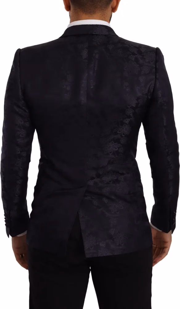 Dolce & Gabbana Blue Floral Jacquard Silk Coat MARTINI Blazer