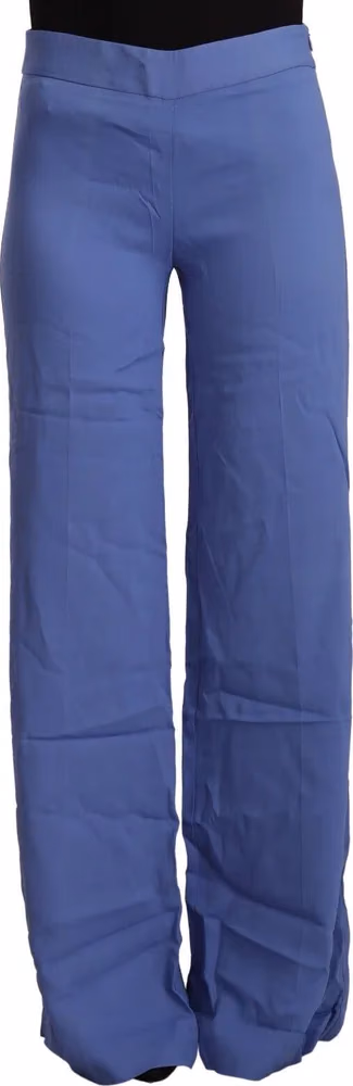 P.A.R.O.S.H. Blue High Waist Viscose Straight Wide Leg Pants