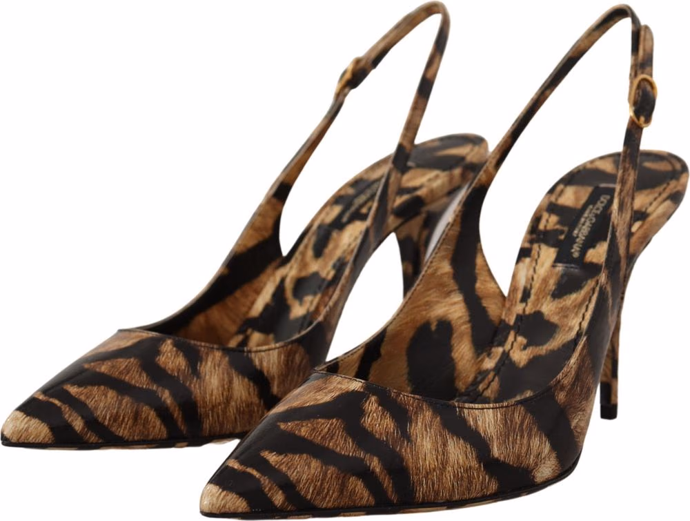 Dolce & Gabbana Brown Slingbacks Leather Tiger Shoes
