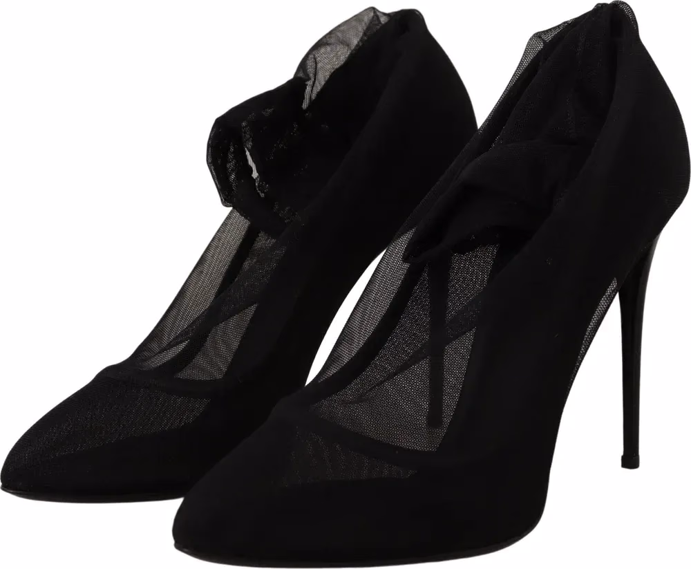 Dolce & Gabbana Black Tulle Stretch Boots Pumps Shoes