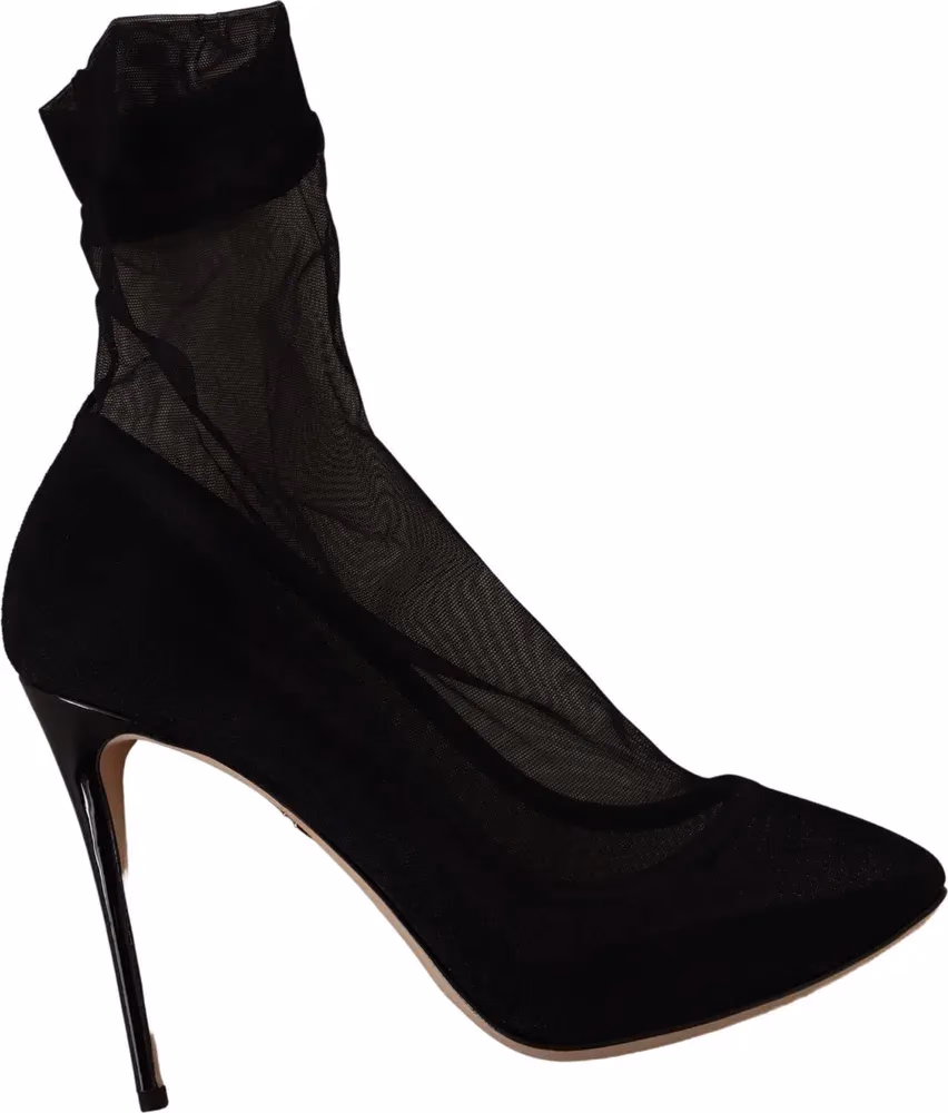 Dolce & Gabbana Black Stretch Tulle Stretch Boots Shoes
