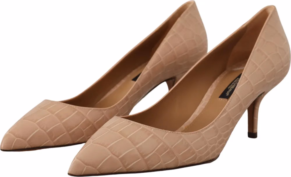 Dolce & Gabbana Beige Leather Pointed Heels Pumps Shoes