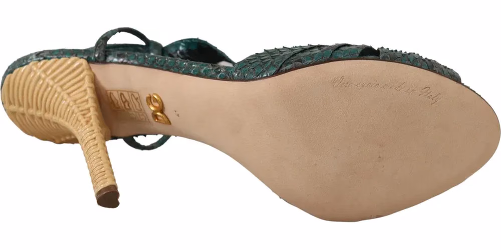 Dolce & Gabbana Green Python Strap Sandals Heels Shoes