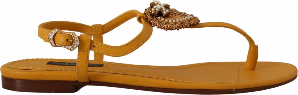 Dolce & Gabbana Mustard Leather Devotion Flats Sandals Shoes