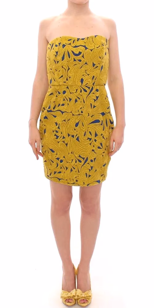 Sachin & Babi Blue Yellow Strapless Bubble Mini Shift Dress