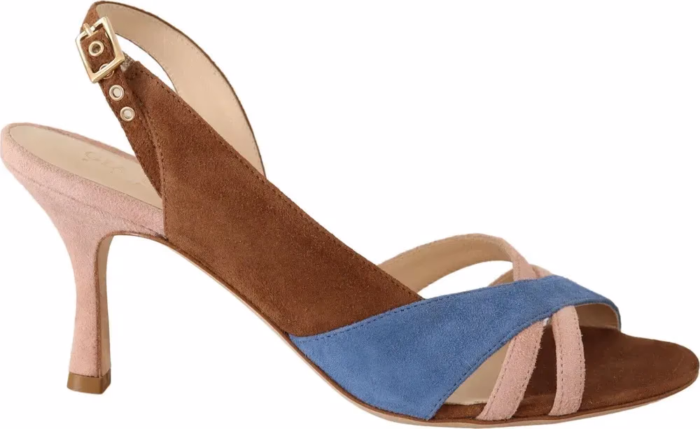 GIA COUTURE Multicolor Suede Leather Slingback Heels Sandals Shoes