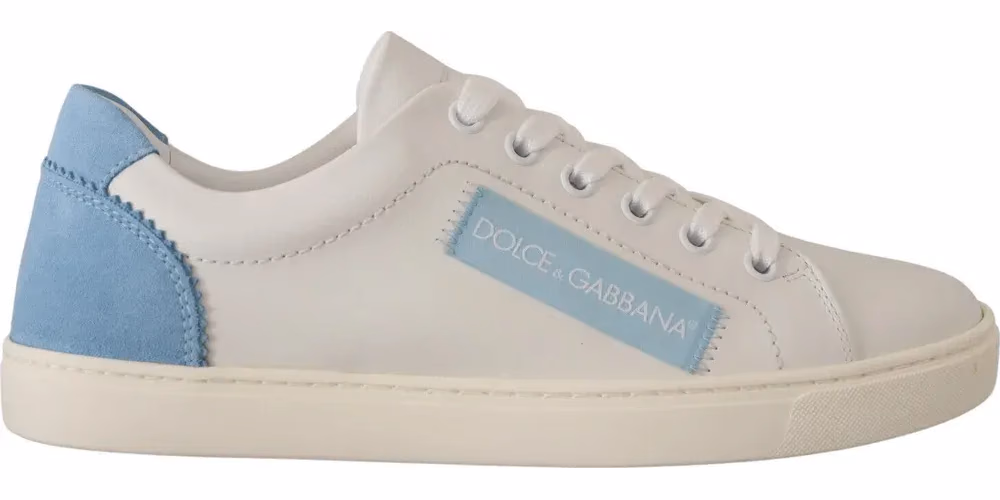 Dolce & Gabbana White Blue Leather Low Top Sneakers Shoes