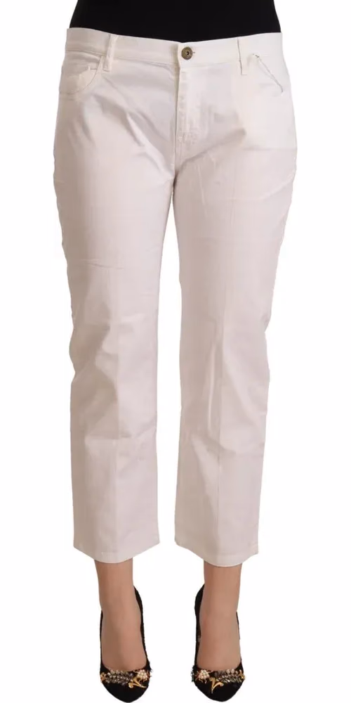 L'Autre Chose White Cotton Mid Waist Cropped Denim Jeans