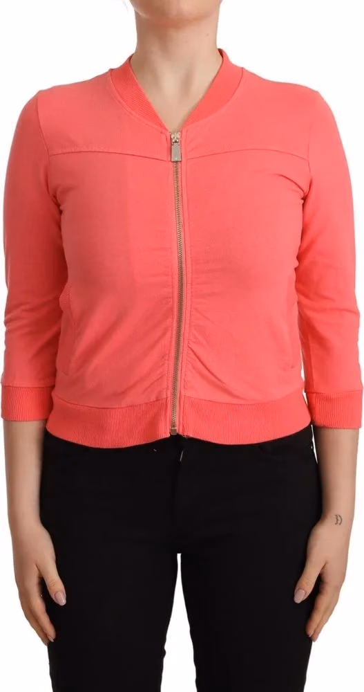 Blumarine Pink 3/4 Sleeve Zip Embellished Sweater