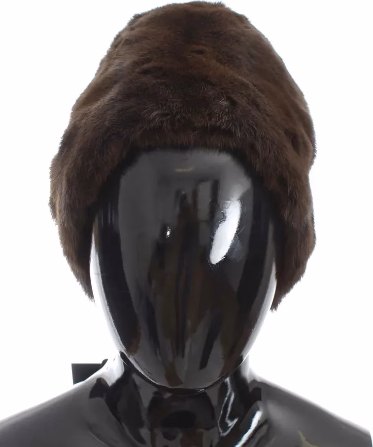 Dolce & Gabbana Brown Weasel Fur Womens Cashmere Hat Beanie