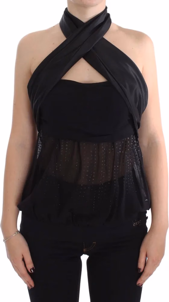 Exte Black Neck Wrap Top Blouse