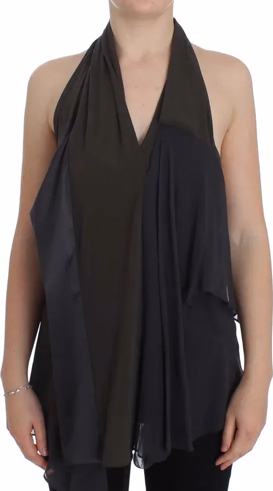 CORA GROPPO Gray Blue Stretch Blouse Top