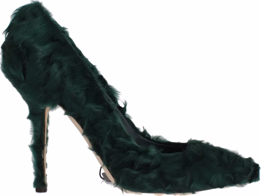 Dolce & Gabbana Green Xiangao Lamb Fur Leather Pumps