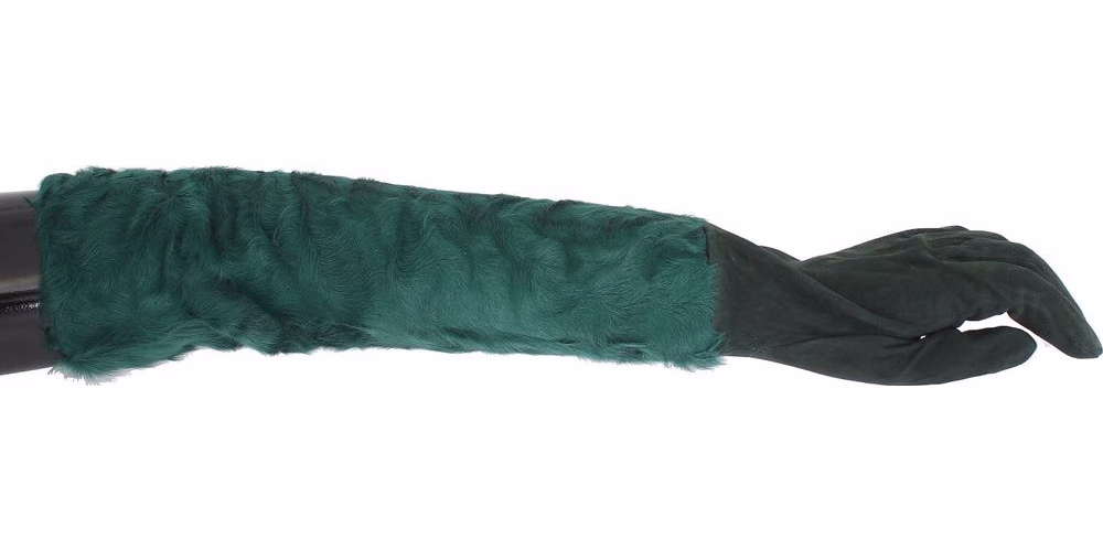 Dolce & Gabbana Green Leather Xiangao Fur Elbow Gloves