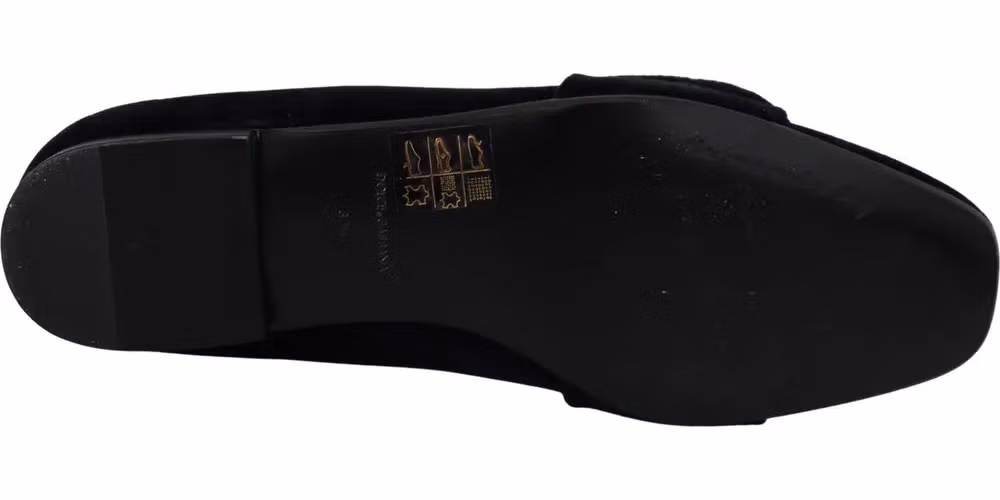 Dolce & Gabbana Black Velvet Crystals Loafers Flats Shoes